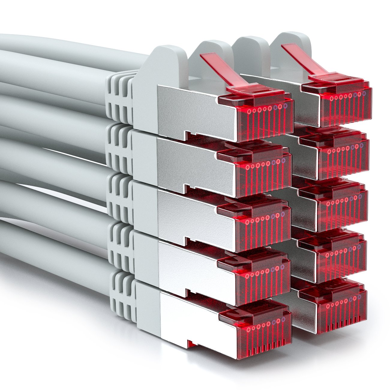 deleyCON 10x 2m (6.56 ft.) CAT6 Patch Cable S/FTP PIMF Shield CAT-6 RJ45 Network Cable Ethernet Cable LAN DSL Switch Router Modem - Grey