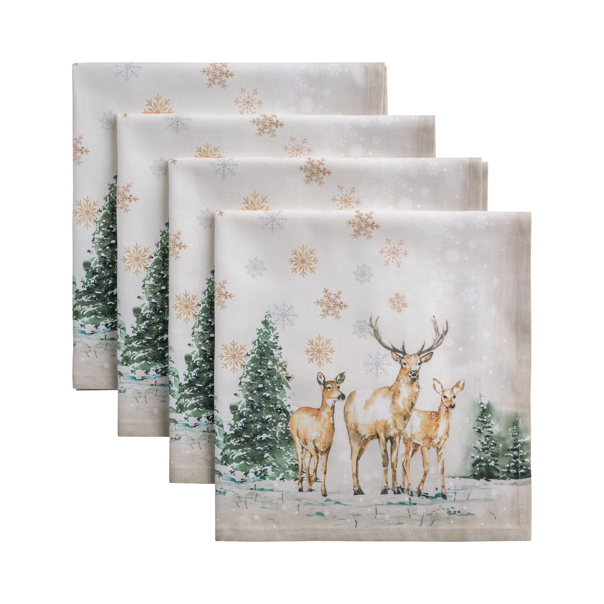 Maison d' Hermine Cloth Napkins Set of 4 100% Cotton for Christmas Decorations Everyday Reusable Square Autumn Napkins Cloth Washable Dinner Party Wedding (Deer in The Woods, 45 CM x 45 CM)