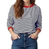 Buauty Womens Long Sleeve Crewneck Knitted Striped Sweaters Casual Color Block Drop Shoulder Pullover 2025 Trendy Tops