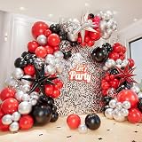 Conleke 161Pcs Red Black Silver Balloon Arch Kit Explosion Star Balloons