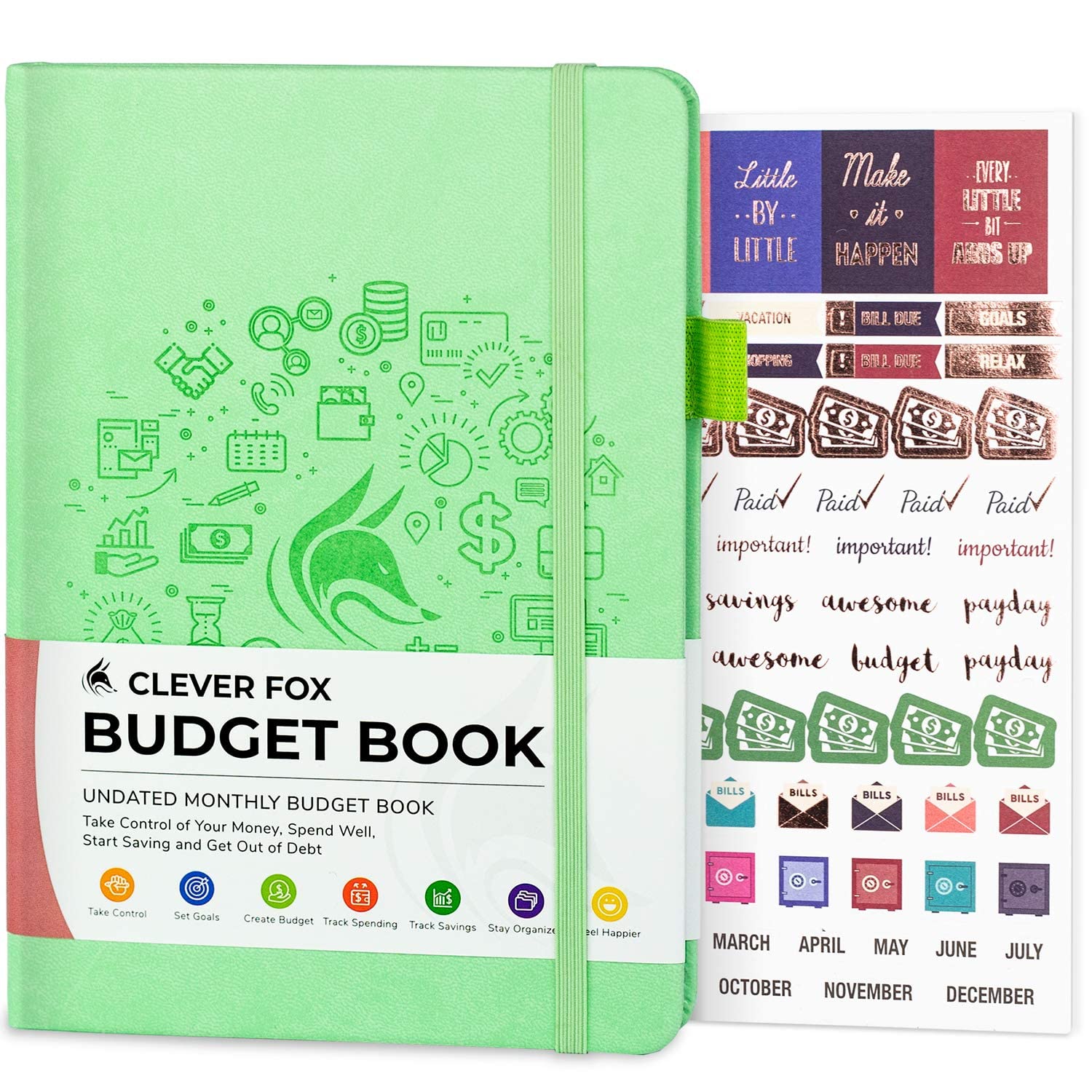 Clever Fox Budget Book – Financial Planner Organizer & Expense Tracker. Money Planner Account Notebook for Monthly Budgeting. Compact (Mint Green)