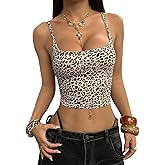 SHENHE Women's Strap Cami Crop Top Sleeveless Leopard Scoop Neck Summer Backless Cami Top