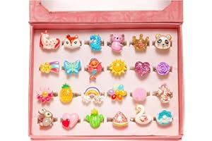 PinkSheep Little Girl Jewel Rings in Heart Box, Adjustable, Girl Gift Pretend Play and Dress Up Rings