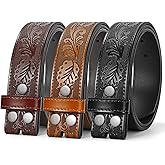 SANSTHS 3 Pack Western Belts for Men Woman without Buckle, Cowgirl Cowboy Belt for Buckle Western Leather Belt for Jeans