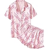 QZH.DUAO Girls Satin Pajamas Set Button Down Silk 2 Piece Pj Sets Ruffle Short Sleeve Sleepwear