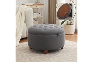 WUTUTUEE 30Inch Round Storage Ottoman with Tray, Modern Tufted Fabric Circle Coffee Table with Storage, Upholstered Ottoman with Removable Top for Living Room, Bedroom, Dark Grey