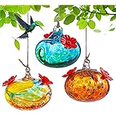 Set 3 Glass Hummingbird Feeders for Outdoors with 2 Flower Feeding Ports | Safe Lead-Free Glass, Non-Toxic for Hummingbirds, 