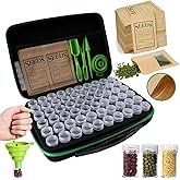 QTFOUND Seed Storage Organizer Box 60 Slots, with 20 Envelopes and Small Tool, Sturdy Seeds Saving Seed Bank Container Kit (Seeds not Included)