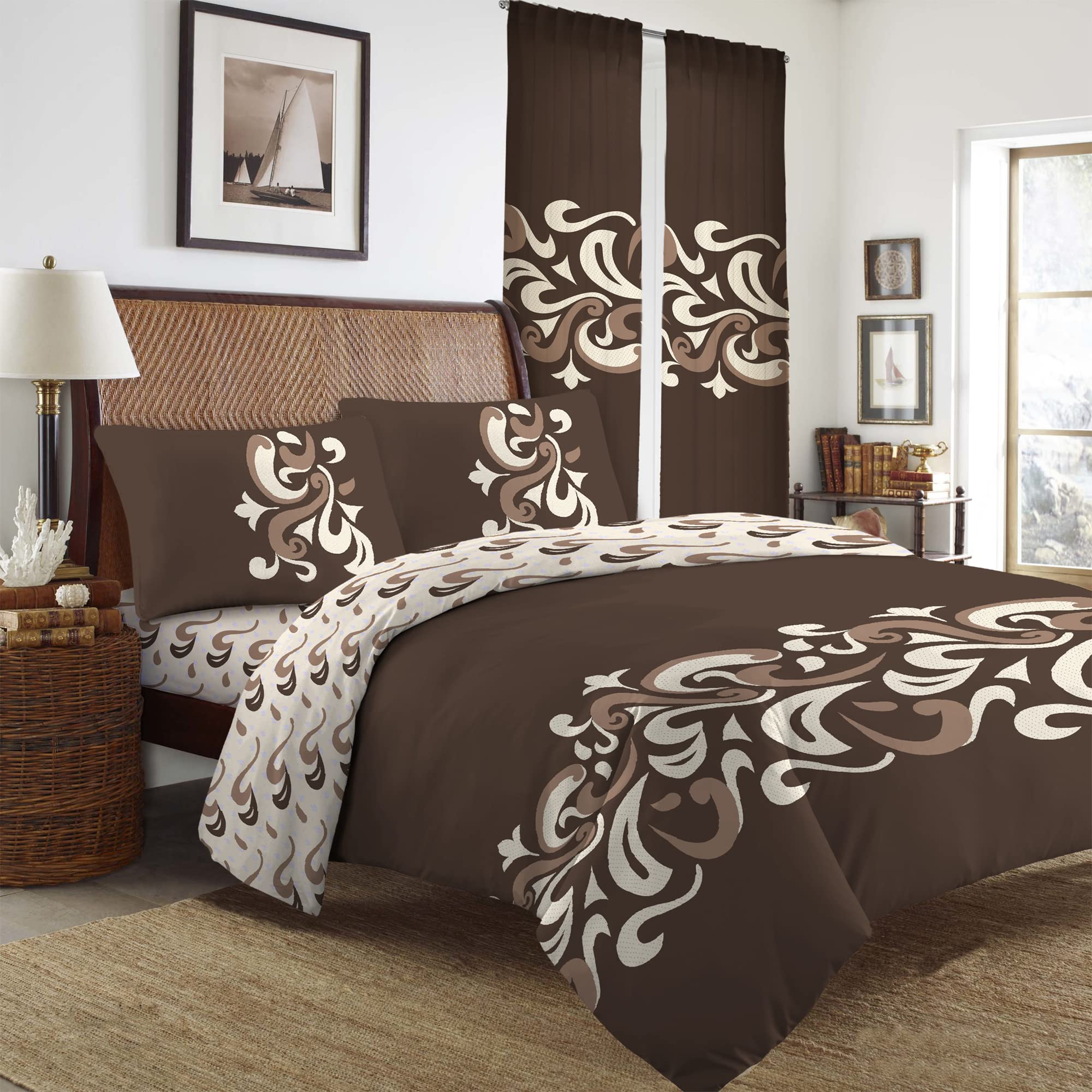 JRI 4 Piece Qaisiria Chelsea Brown Duvet Cover Bedding Set Plain Luxury Set Include (1xDuvet Cover, 1xFitted Sheet, 2x Pillow Case)-Super King - (Same Day Dispatch)