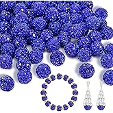 150pcs 10mm Rhinestone Beads for Jewelry Making,Full of Diamonds Round Disco Bead Bulk,Clay Bead for Crafting,Rhinestone Clay Beads for DIY Baseball Necklace Bracelet (Dark Blue, 10mm/55pcs)