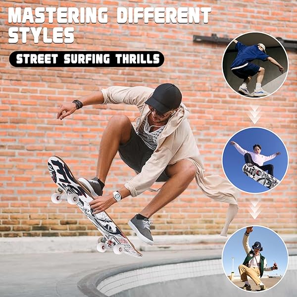 PROFESSIONAL DOUBLE KICK SKATEBOARD, 31 INCH MAPLE DECK, ABEC-9 BEARINGS, 95A PU WHEELS, CUSTOM GRAPHIC DESIGN (BICYCLE, 31IN)