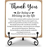 Thank You Gifts for Women Men Friends Mom, Thank You for Being A Blessing in My Life Wooden Plaque with Stand, Thanksgiving Day Gifts for Family Member Desk Decor - B75