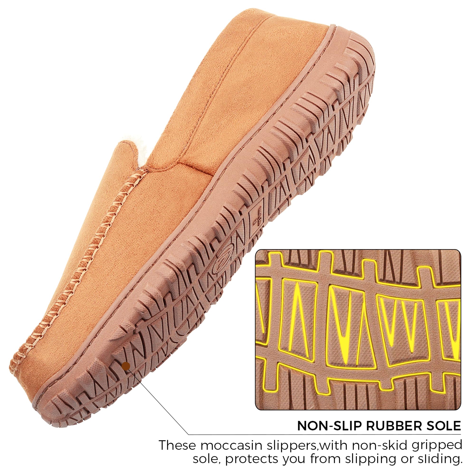 Lulex Moccasins for Men House Slippers Indoor Outdoor Plush Mens Bedroom Shoes with Hard Sole