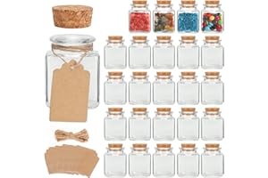 24 Pcs 50ml Mini Glass Bottles with Cork Stoppers, DIY Decoration Tiny Square Glass Jars, Mini Vials Cork, Message Wishing Bo