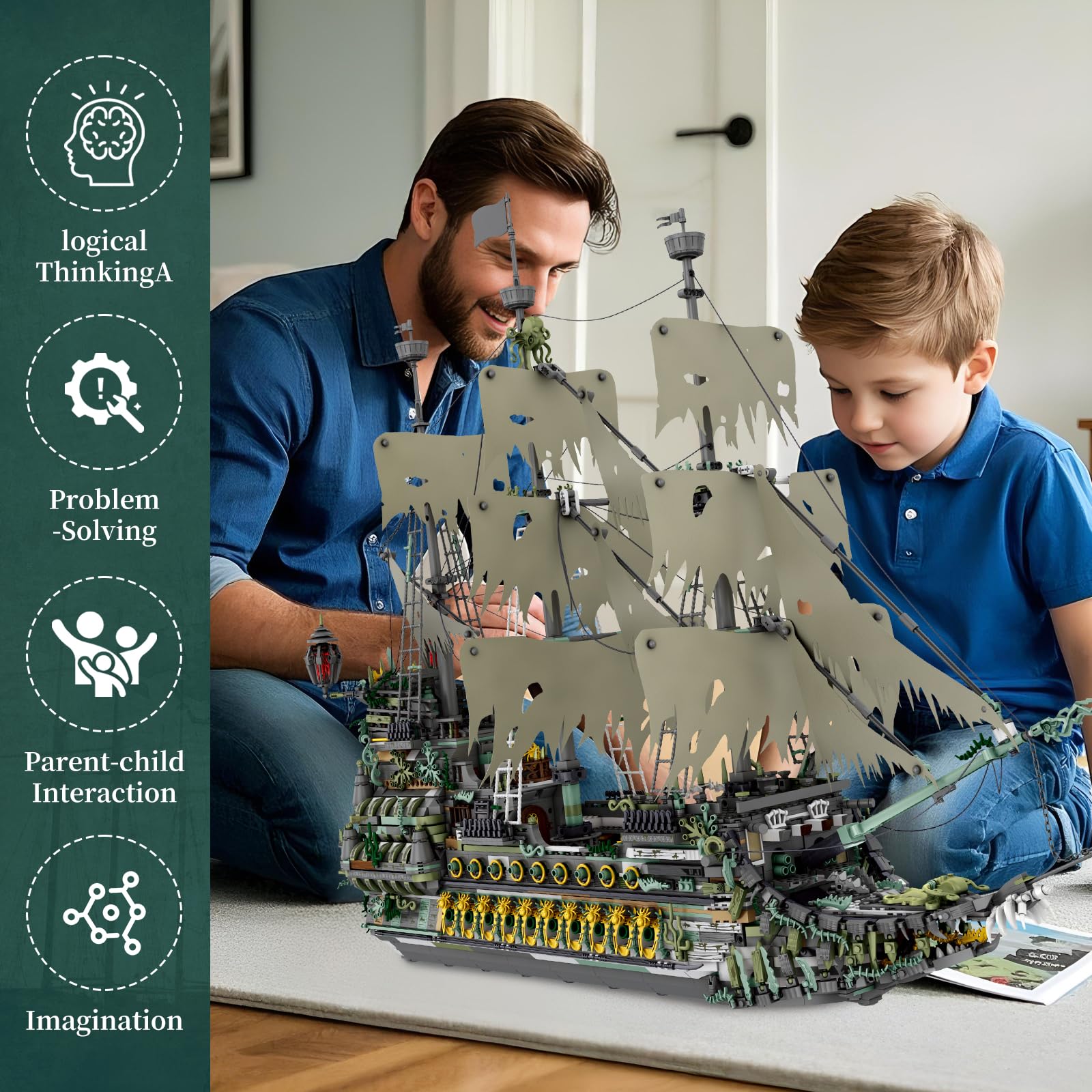 Reobrix Piratenschiff Technik Klemmbausteine,66037 Fliegenden Holländers Piratenschiff Bausteine, groß Segelschiff Spielzeug Modell für Erwachsene und Jugendliche (5865 Stück) 6