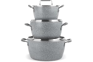 Granitestone Nesting Stock Pot Set Nonstick 6 Piece Multipurpose Stockpot Set, Ultra Nonstick Coating, 100% PFOA Free, 5qt, 3