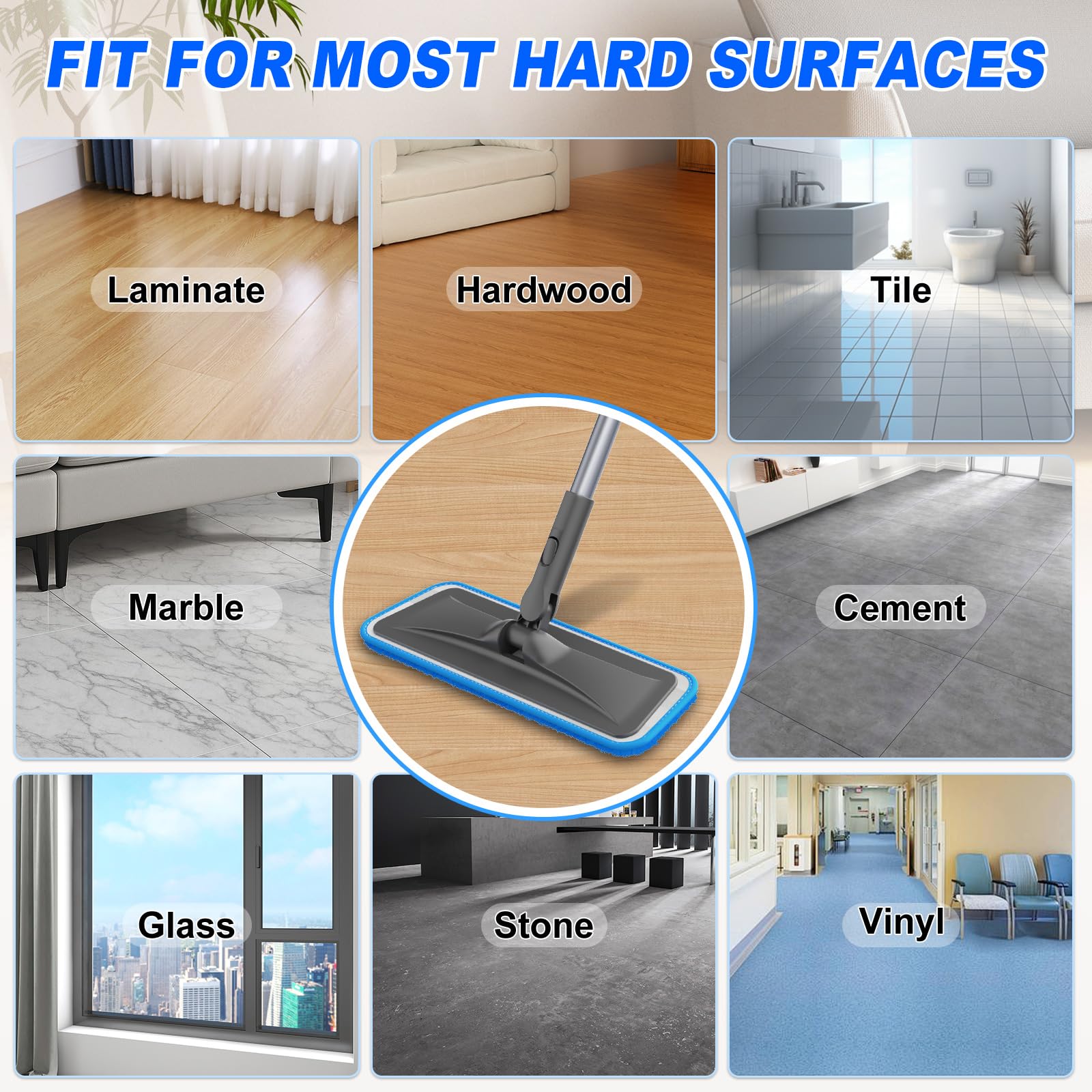 Microfiber Mops for Hardwood Floor Cleaning - BPAWA Flat Floor Mop with 4 Washable Pads for Laminate Wood Tile Vinyl Home Kitchen Bathroom - 59