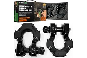 Rhino USA Super D Ring Shackles (2-Pack) - 70,548lb Break Strength – Heavy Duty 3/4" Clevis Shackle with 7/8 Pin for Towing & Off-Road Use - Pairs with Tow Strap for Vehicle Recovery (Black)