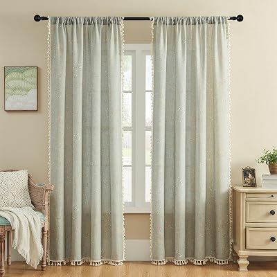 Joydeco Blue Floral Boho Curtains 84 Inch 2 Panels Rod Pocket