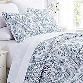 Southshore Fine Living, Inc. Oversized King Quilt Bedding Set, Paisley Blue Bedspread, King Size Coverlet & Matching Quilted Pillow Shams, Blue Paisley