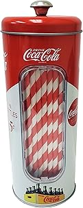 The Tin Box Company Coke Holder Tin with 20 Paper Straws Inside, 3-3/8 x 8-1/4