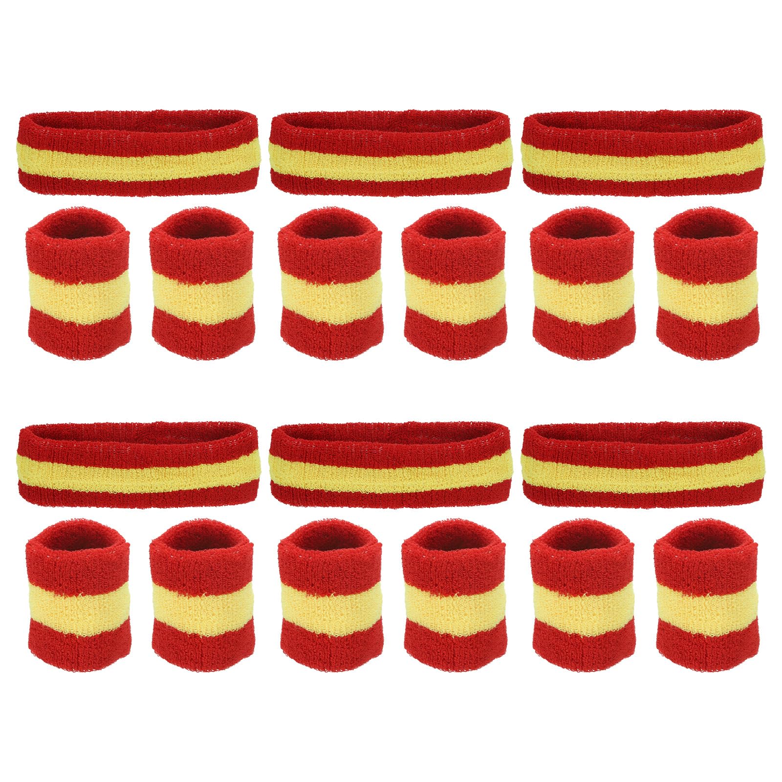 PATIKIL Sweatbands Headband Wristband, 6 Set/18Pcs Sweatband Terry Cloth for Sports Basketball Tennis Athletic Gym Working Out, Red Yellow