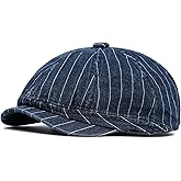Clakllie Octagonal Newsboy Hat with Chic Stripe Design Herringbone Ivy Cabbie Hat Denim Cotton Gatsby Driving Cap for Daily