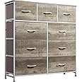 WLIVE 9-Drawer Dresser, Fabric Storage Tower for Bedroom, Hallway, Nursery, Closet, Tall Chest Organizer Unit with Fabric Bins, Steel Frame, Wood Top, Easy Pull Handle, Greige