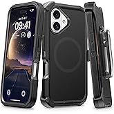 TUTUKII for iPhone 16 Case with Belt Clip Holster, Anti-Shock, Anti-Slip, Compatible with MagSafe, 3-Layer Drop Protection, Heavy Duty Magnetic Phone Case Cover 16, 6.1", Black