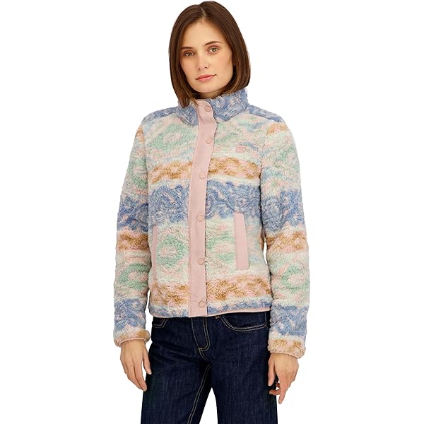 Billabong Ladies Full Zip Sherpa Mixed Nylon Jacket, Black, S at