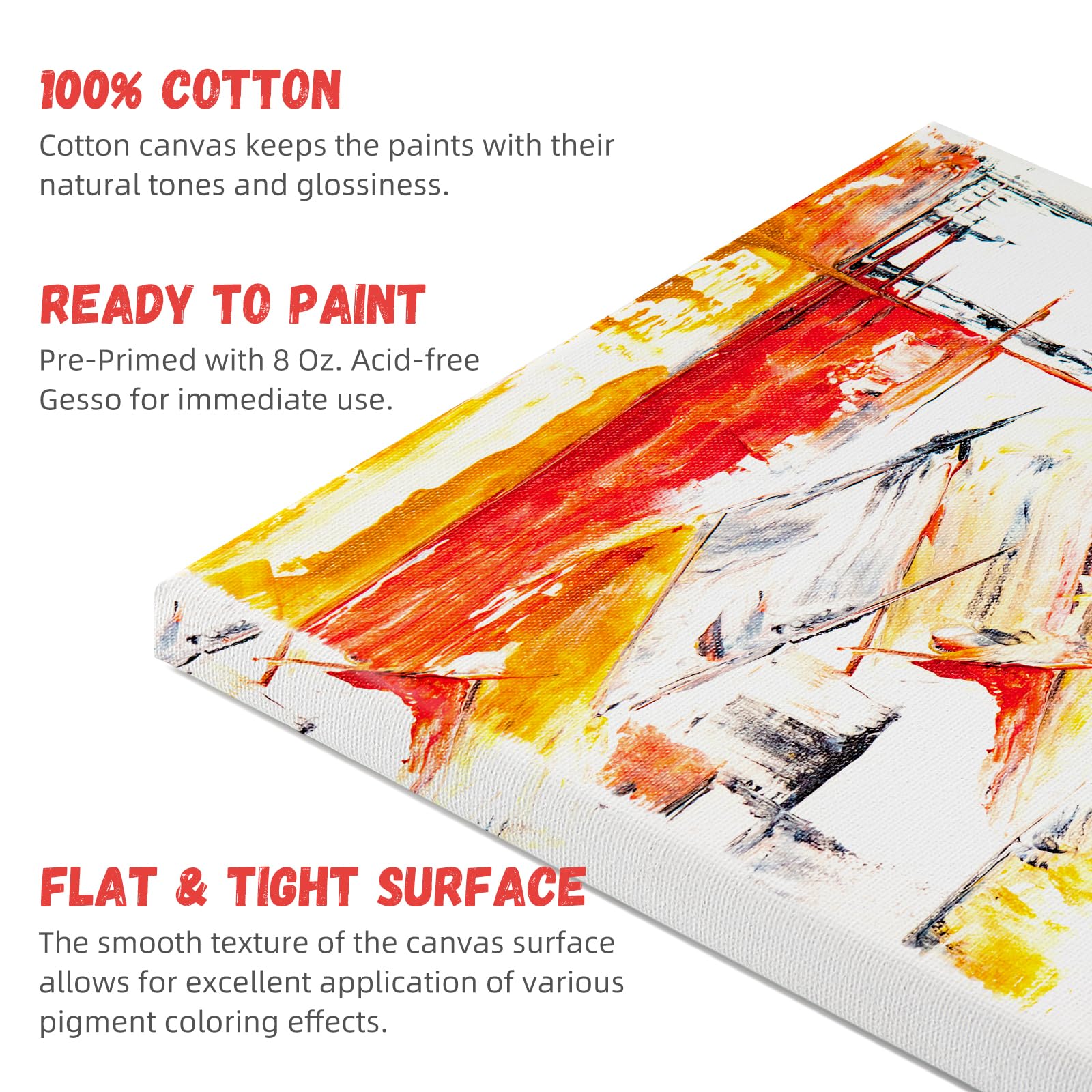 Simetufy 4 Pack Stretched Canvas for Painting 8x10 Inch, 100% Cotton Blank Art Canvases for Acrylic or Oil Paint, Pre-Primed, 5/8 Inch Profile