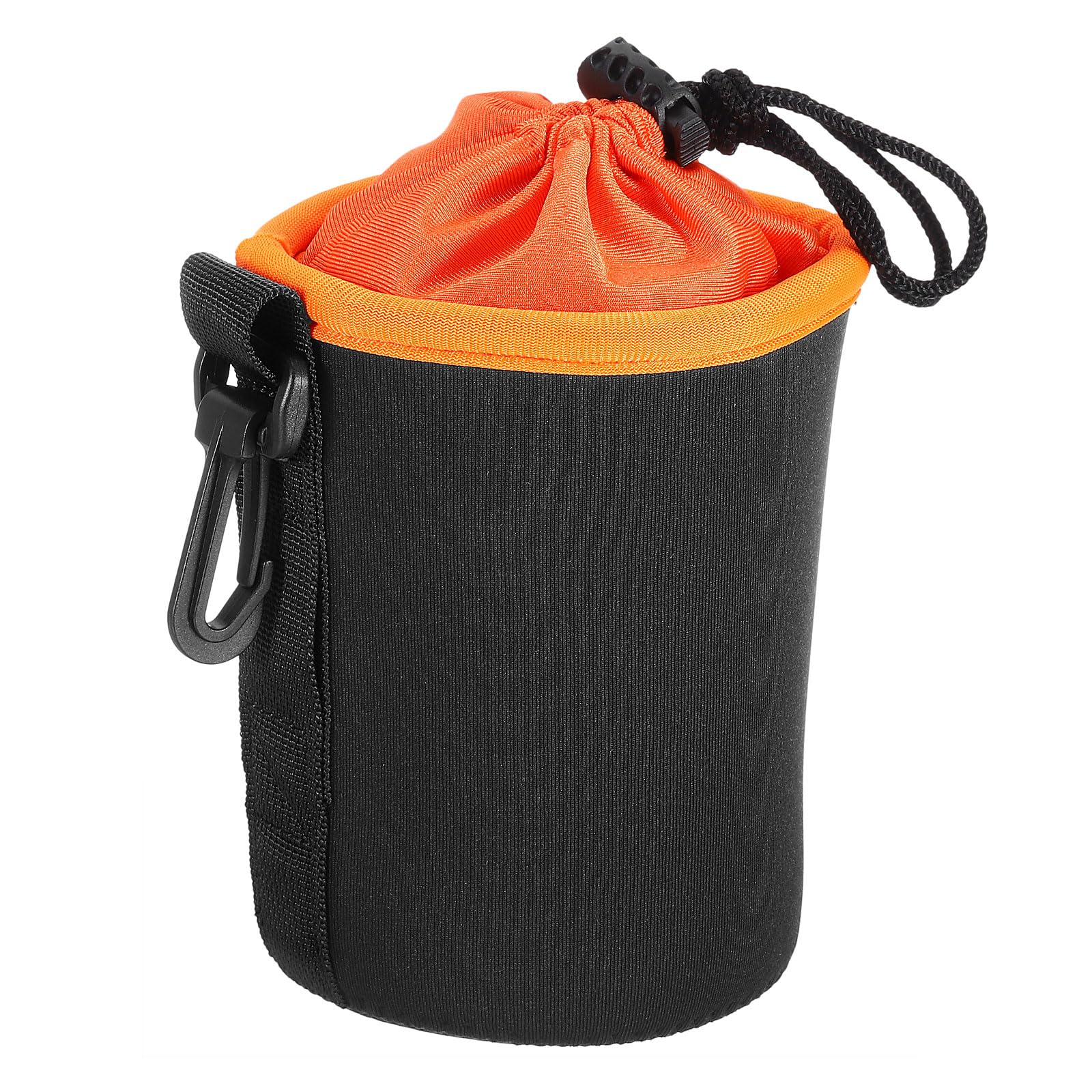 PATIKIL Camera Lens Bag, 1 Pcs 3.3" ID x 5.5" H Cylindrical Drawstring Lens Pouch with Thick Protective Neoprene, Lens Case for DSLR Camera Lens, Water Coffee Cups Black, Orange