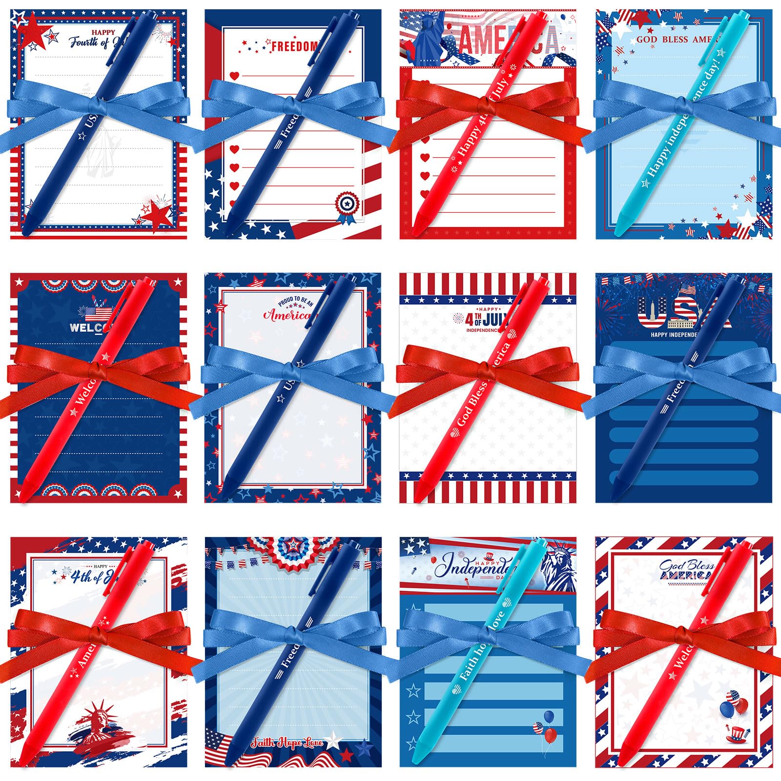 Photo 1 of Marspark 36 Sets 4th of July Sticky Notes with Pen and Ribbon Independence Day Notepads Bulk Patriotic Note Pads Red White Blue Star Memo Pads Memorial Day Favors for Home Classroom Gifts Supplies