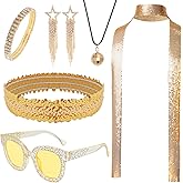 GANZHOUYILAN 6 Pcs 70s Women Disco Accessories Sequin Scarf Headband Bracelet Necklace Earrings Sunglasses for Birthday Disco Costume