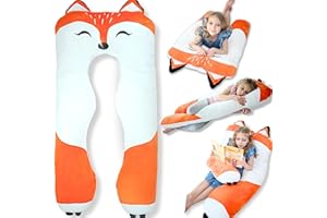 LUNAMIRA Fox Kids Body Pillow - 47" U-Shape Long Plush Soft Animal Pillow for Kids, Sleeping, Reading, ADHD & Special Needs Comfort, Anxiety, Washable Cover, Snuggle Fun Cuddle Gift for Boys & Girls