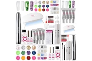 Arousar Poly Nail Gel Kit, 15ml*4pcs Nail Extension Gel, Clear White Builder Nail Gel with Top and Base Coat, Slip Solution, Nail Lamp&Drill, DIY Salon at Home for Beginner and Professional