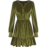 ZAFUL Womens Long Sleeve Velvet Dress 2025 Fall V Neck Holiday Cocktail Party Semi Formal Mini Dresses for Wedding Guest