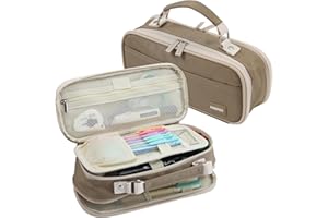 JOINPRO Pencil Case, Large Capacity Pencil Case Organizer; Double Zipper Storage Bag; Big Pencil Pouch for College School Office Teen Girl Boy Men Women Adult (Brown)