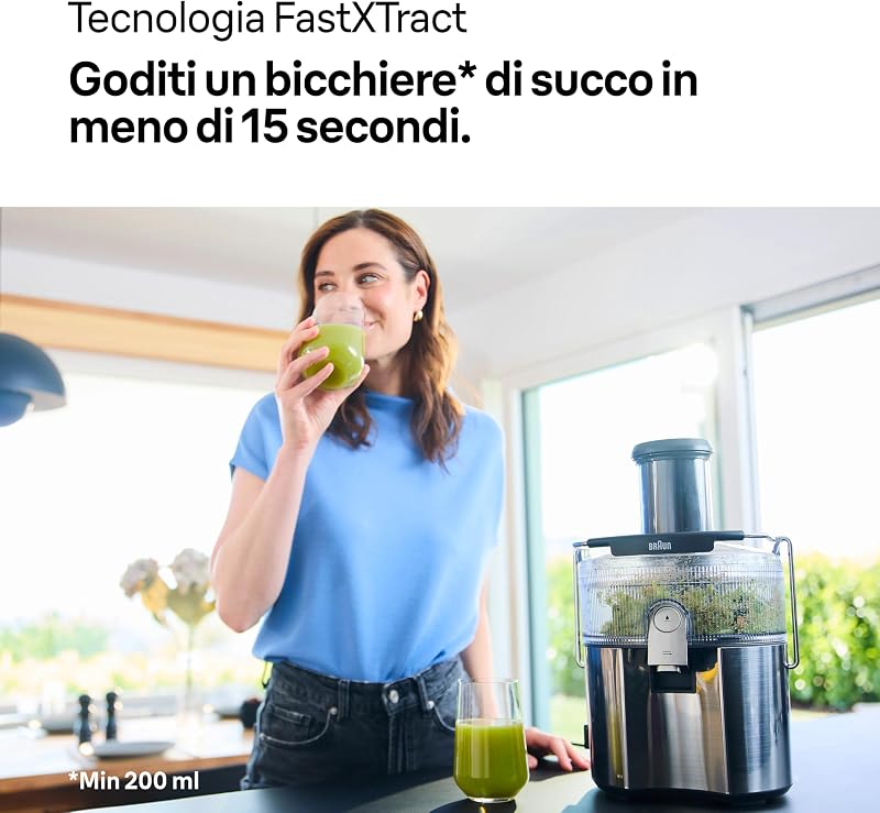 MultiJuice 7 SJ7000 Estrattore Succo Centrifugo, Tecn ColdXtract, Tubo di Riempimento da 75 mm, Contenitore 2L, Sistema Antigoccia e di Sicurezza Quadruplo, Filtro Acciaio Inox, 1000 W, Grigio