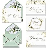 Thank You Cards with Envelopes Bulk 100 PK, Sage Green And Gold Foil Stamped 5x3.5 Inches. Ideal For Wedding, Blank Thank You Notes, Baby, Bridal Shower Cards Small Business, Graduation, Kids, Sympathy