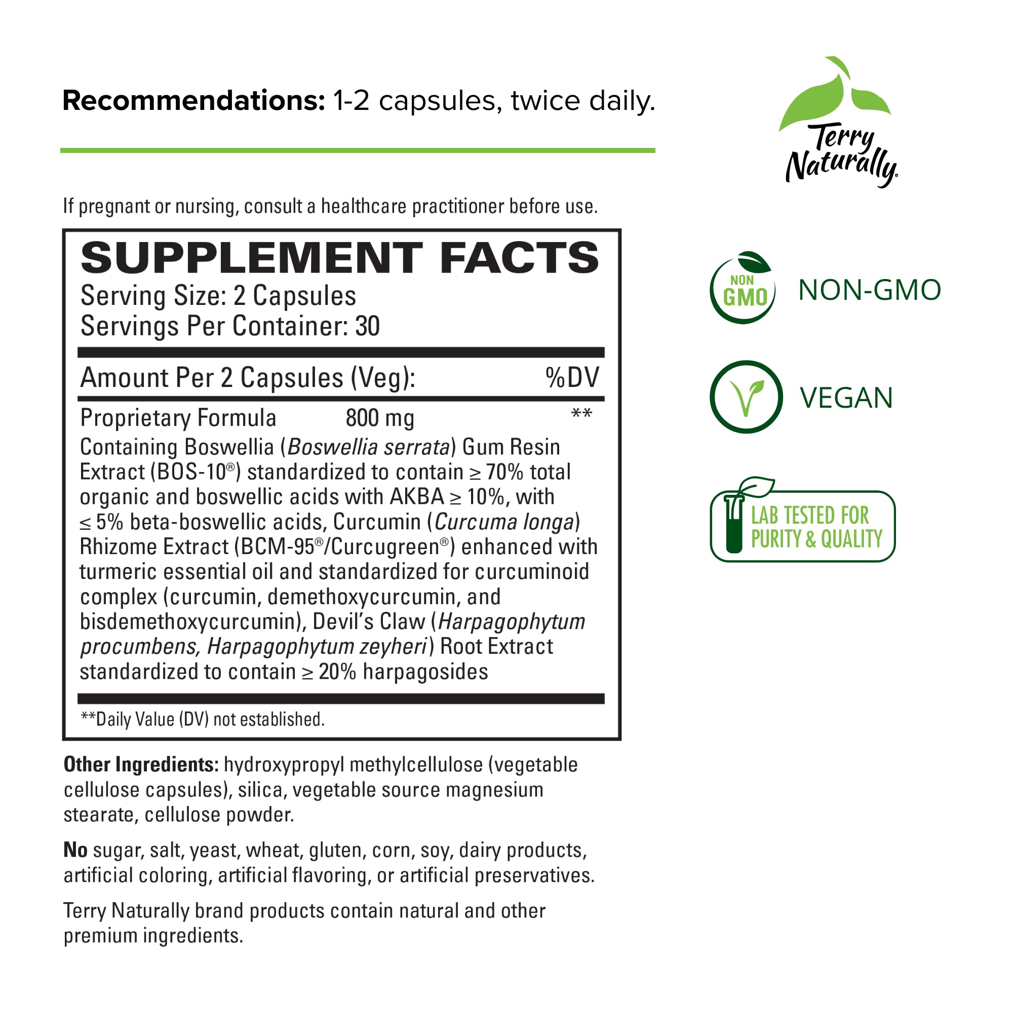 Terry Naturally Arthocin - Boswellia Serrata Capsules with Devil's Claw & Curcumin - Supplement to Support Joint & Spine Health - Herbal Supplement Aids Comfort & Absorption - 60 Capsules