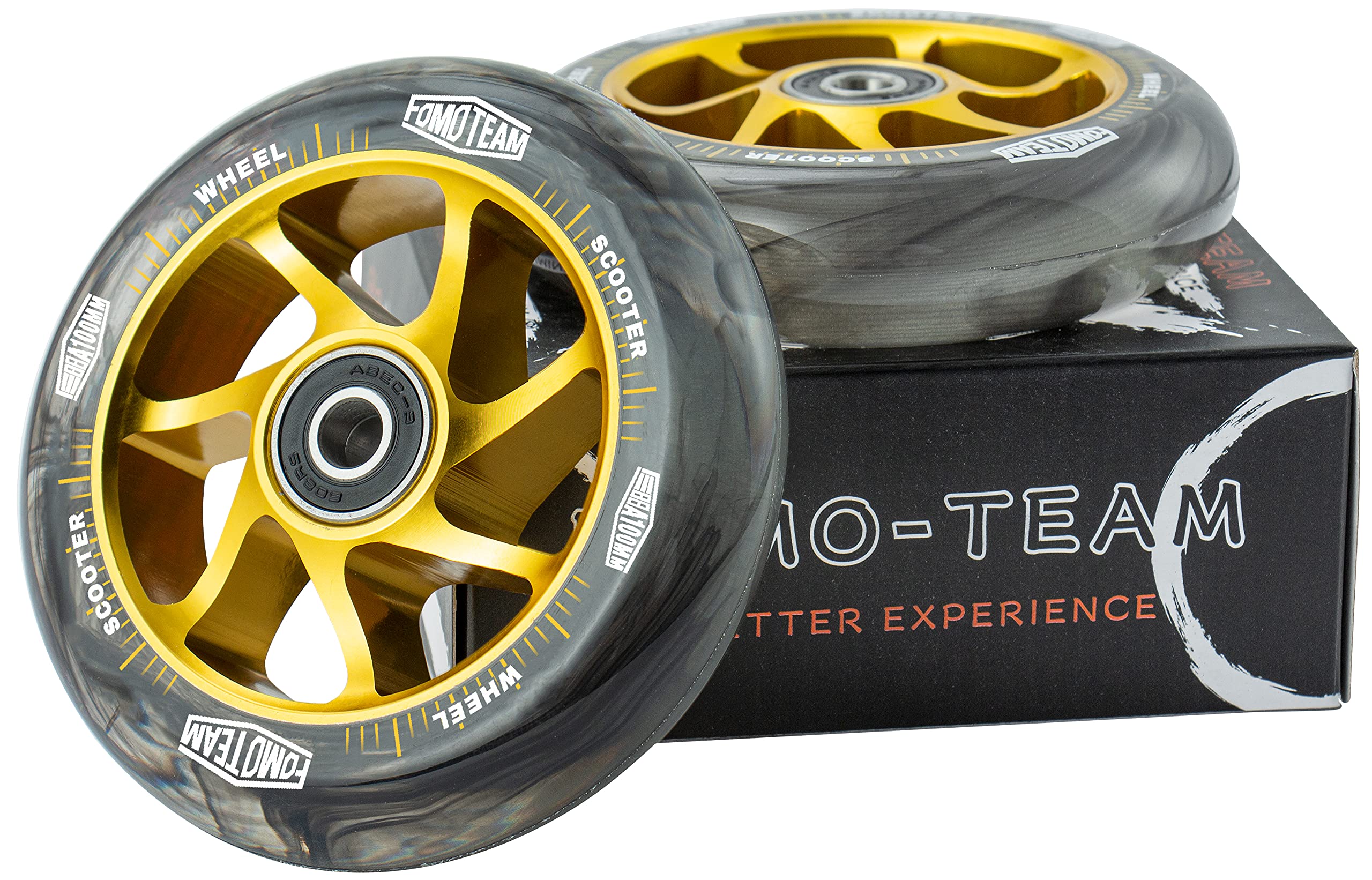 Pro Stunt Scooter Wheels 100mm24mm Watercolor Effect with ABEC-9 Bearings Installed 2-Pack Scooter Replacement Wheels (Black PU Gold Core)
