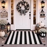 Duraaamo Black and White Halloween Rug Outdoor 2' x 3' for Porch Decor | Halloween Outdoor Layering Rug, Washable Halloween Undermat, Modern Door Mat for Entryway Farmhouse Front Porch Decor