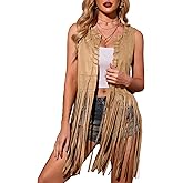 HOTOUCH Women Fringe Vest 70s Hippie Faux Suede Sleeveless Tassels Cardigan Cowgirl Western Tops