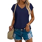 YUCOLEN Women's Cap Short Sleeve Tunic Tops V Neck Cotton T-Shirts UPF50+ Soft Breathable Summer Basic Tee
