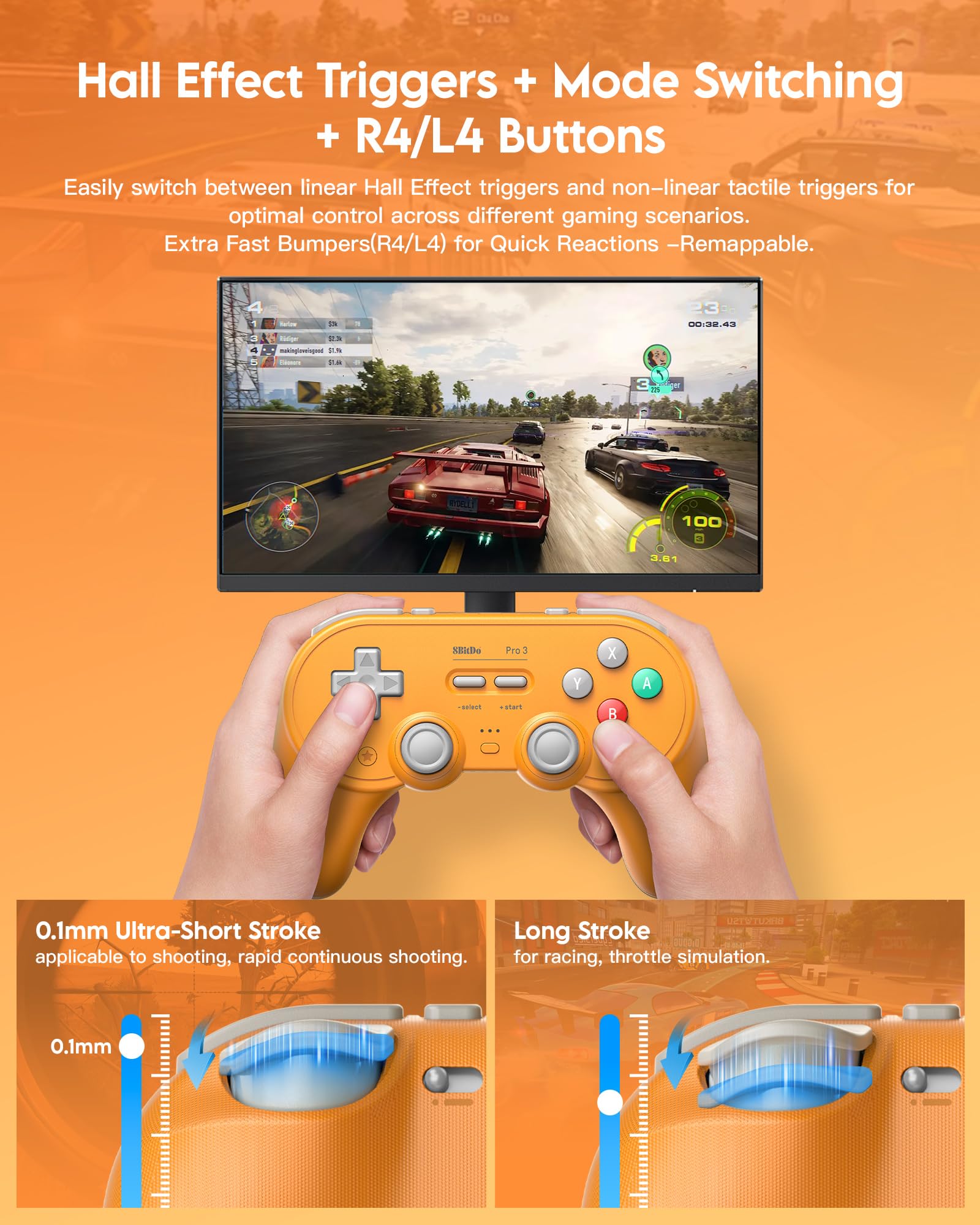 8Bitdo Pro 3 Bluetooth Controller for Switch/Switch 2 - TMR Joysticks, Swappable ABXY Buttons, Pro Back Buttons, Charging Dock, Hall Effect Triggers, Windows/Apple/Android（Yellow）