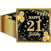50PCS 21st Birthday Napkins, 13 x 13 inches Black and Gold Cocktail Beverage Napkins Disposable Men Women Party Supplies for Birthday Wedding Anniversary Decoration