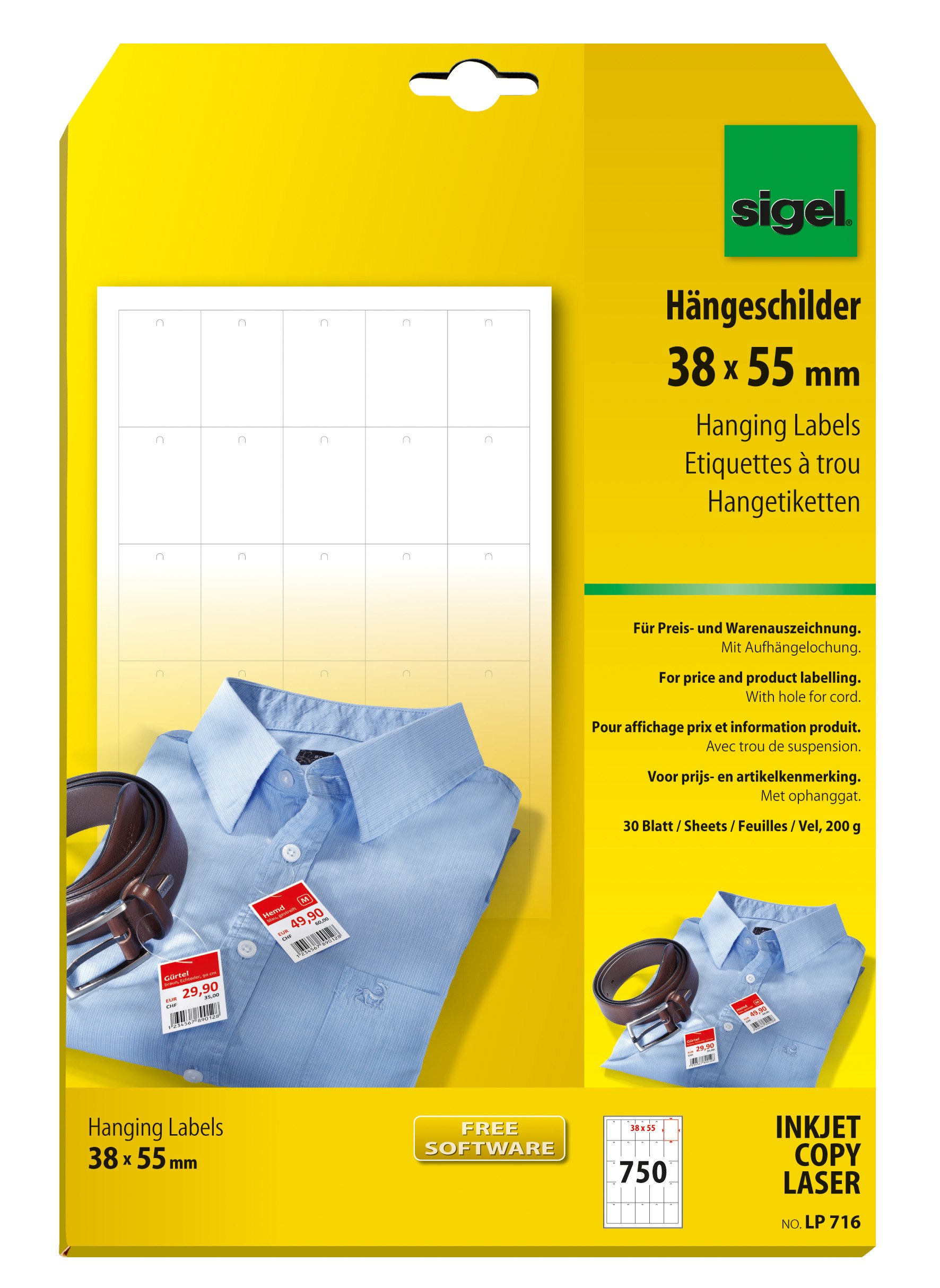 SIGEL LP716 Price Tags, 3.8 x 5.5 cm, 200 gsm, White, 750 Pieces equal to 30 sheets