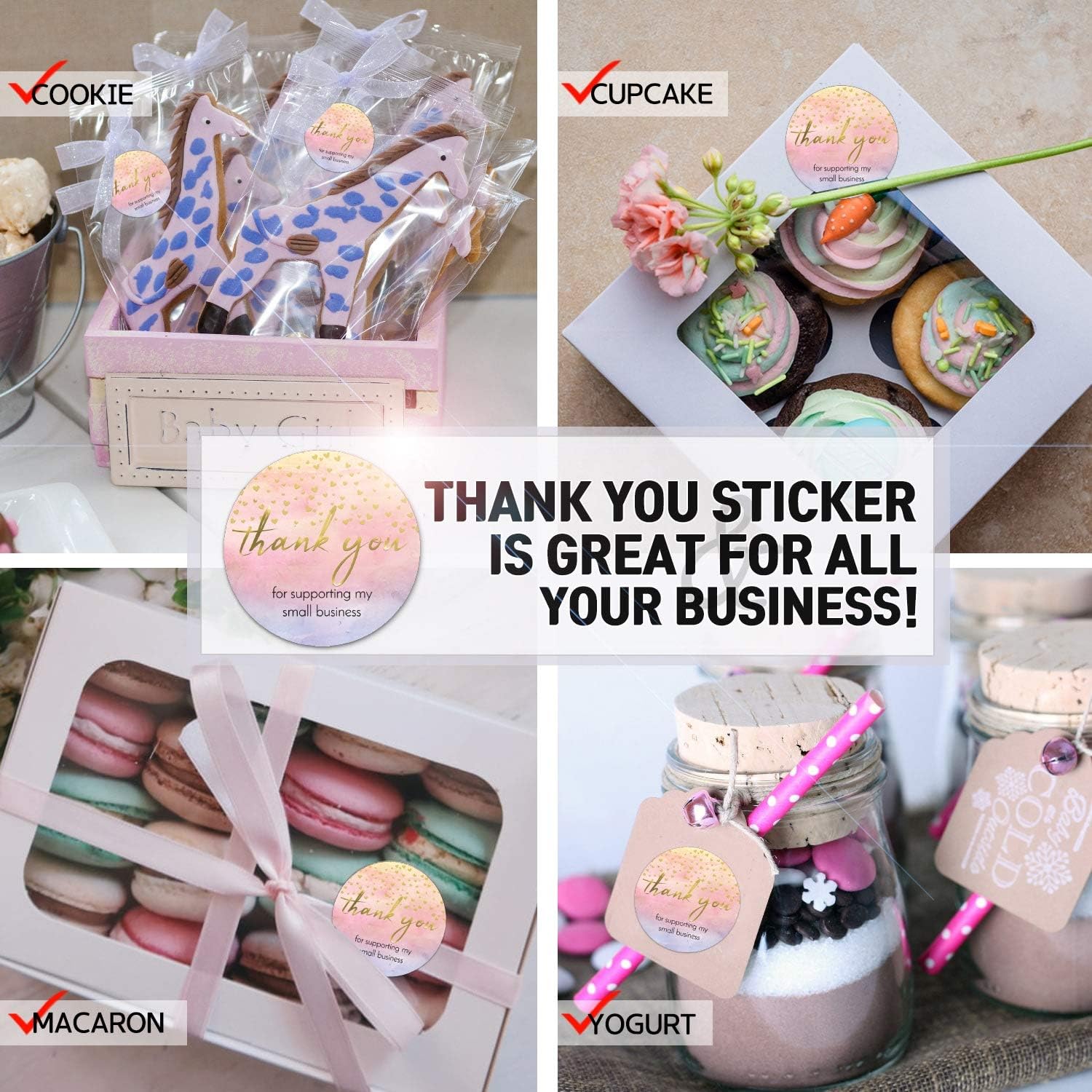 Modern 5th - 500PCS Thank You for Supporting My Small Business Cards and Stickers Set, Watercolor with Gold Foil Hearts (3.5x2 inches 100pcs Cards and 1.5" Round 400pcs Stickers) for Package Inserts: Kitchen & Dining