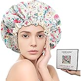 Luxury Reusable Extra Large Shower Cap for Women Double Layered Shower Caps for Long Hair with Adjustable Elastic Strap, Leakproof Nonslip Large Satin Lined Shower Bath Cap for All Hair Lengths